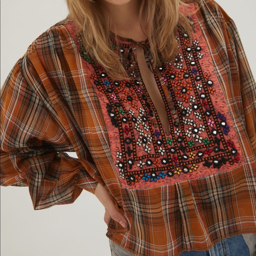 Kimchi Blue Ryder Embroidered Plaid Top
